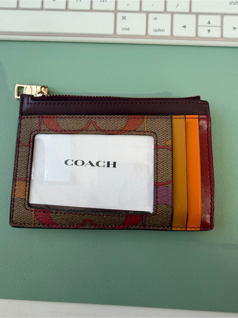 COACH Multicolor Signature Canvas Card Wallet with ID Window
